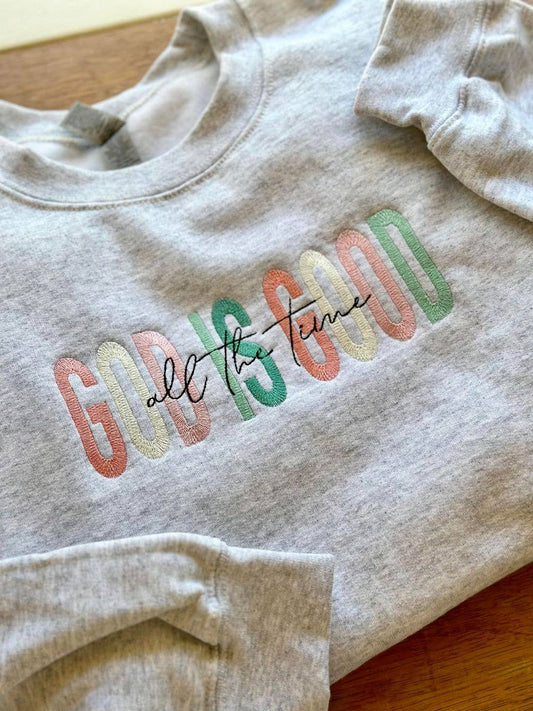 God Is Good Multi Pastel Embroidered Sweatshirt