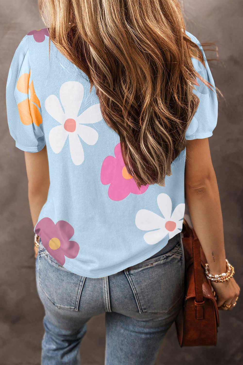 Flower Print Bubble Sleeve