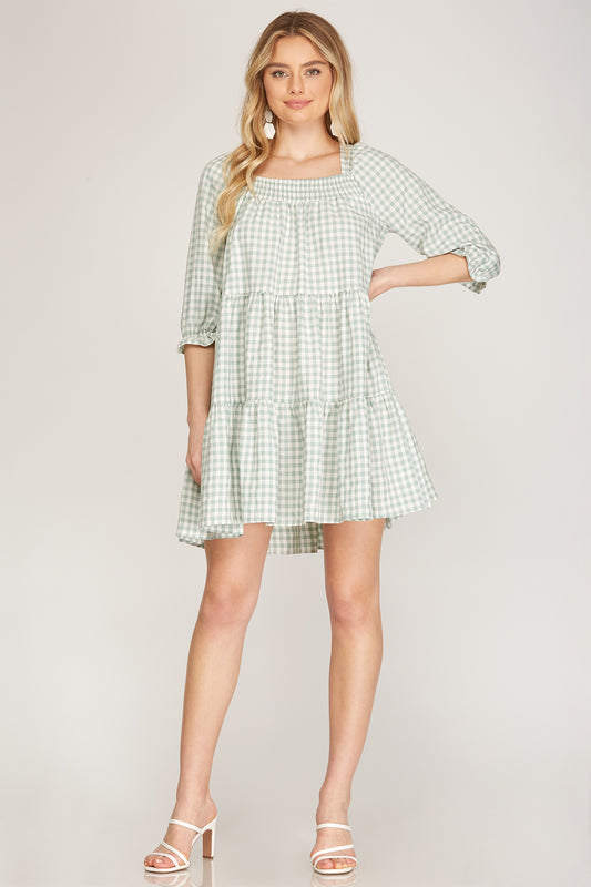 Tiered Baby Doll Plaid Dress