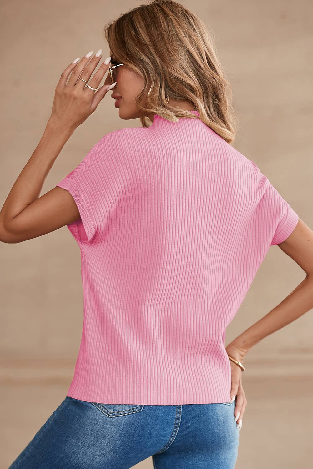 Ribbed Knit Short Sleeve Sweater