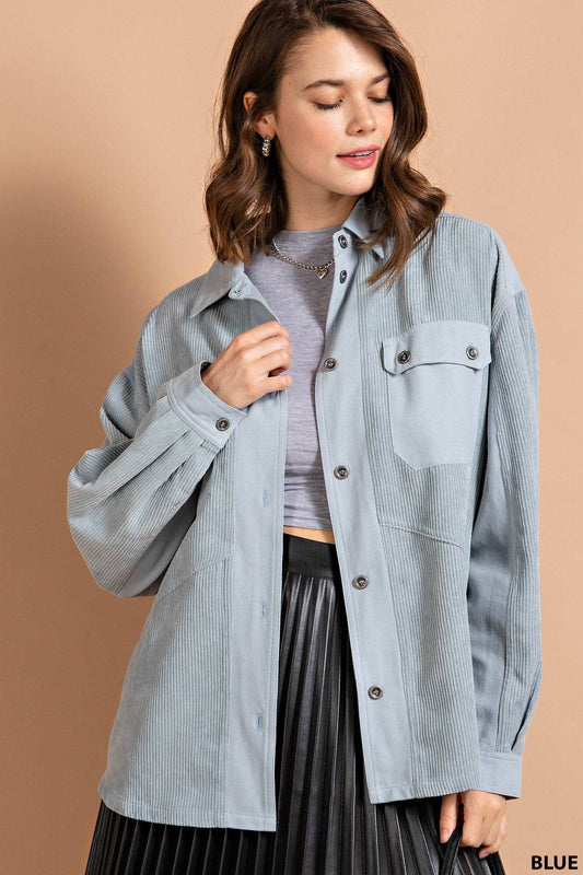 FRAYED CORDYROY SHIRT JACKET