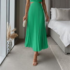 Marisol | Women's V-Neck Pleated Maxi Dress - Wedding Guest