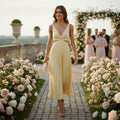 Marisol | Women's V-Neck Pleated Maxi Dress - Wedding Guest
