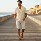 Julian | Men's Band Collar Button Placket Shirt – Summer Casual