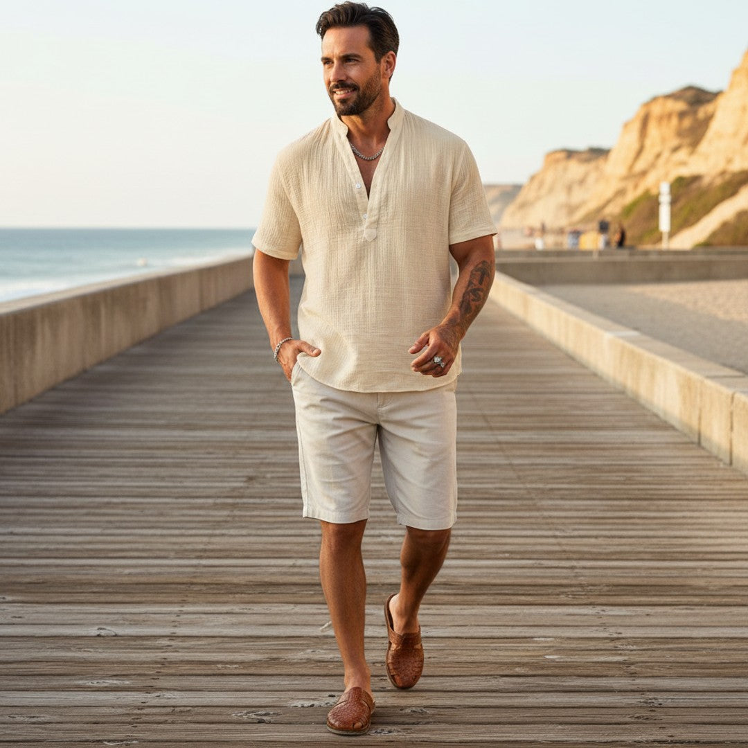 Julian | Men's Band Collar Button Placket Shirt – Summer Casual