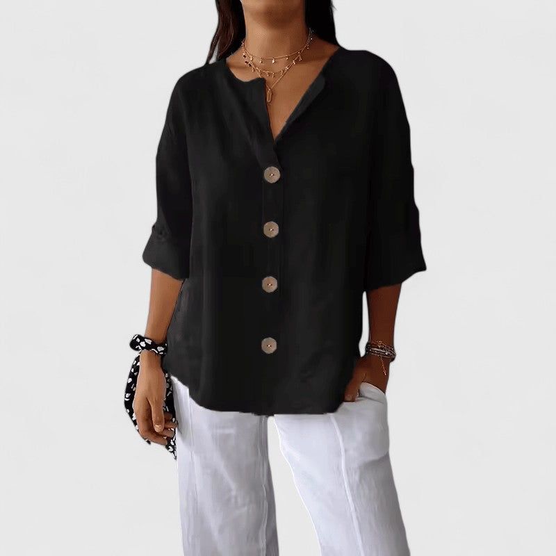 Elowen | Women's Button Front Roll-Tab Blouse – Casual Outings