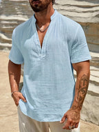 Julian | Men's Band Collar Button Placket Shirt – Summer Casual