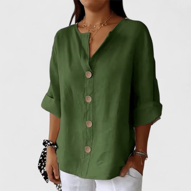Elowen | Women's Button Front Roll-Tab Blouse – Casual Outings