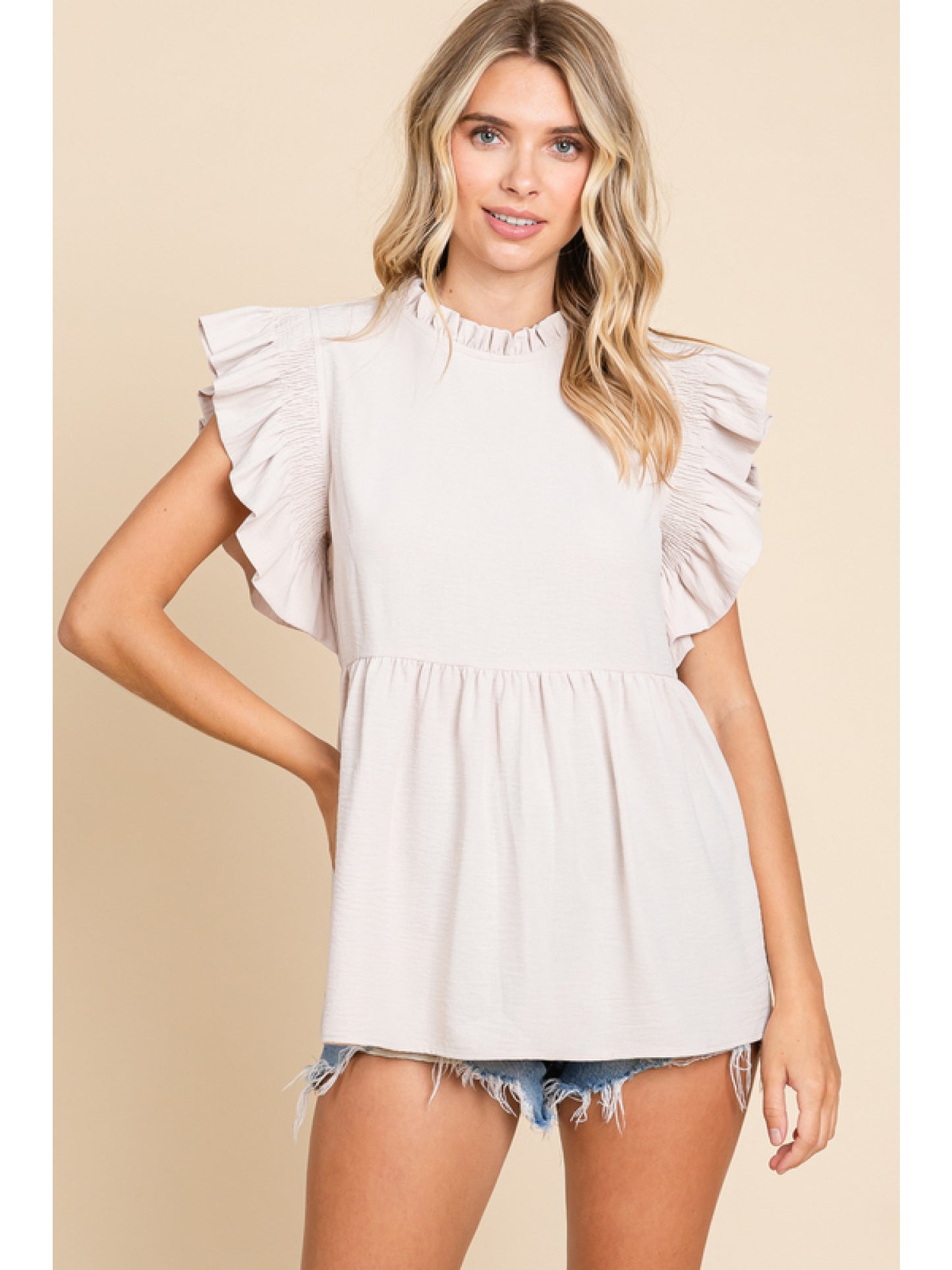 Baby doll top with frilled neck