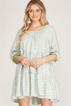 Green/White Plaid Dress