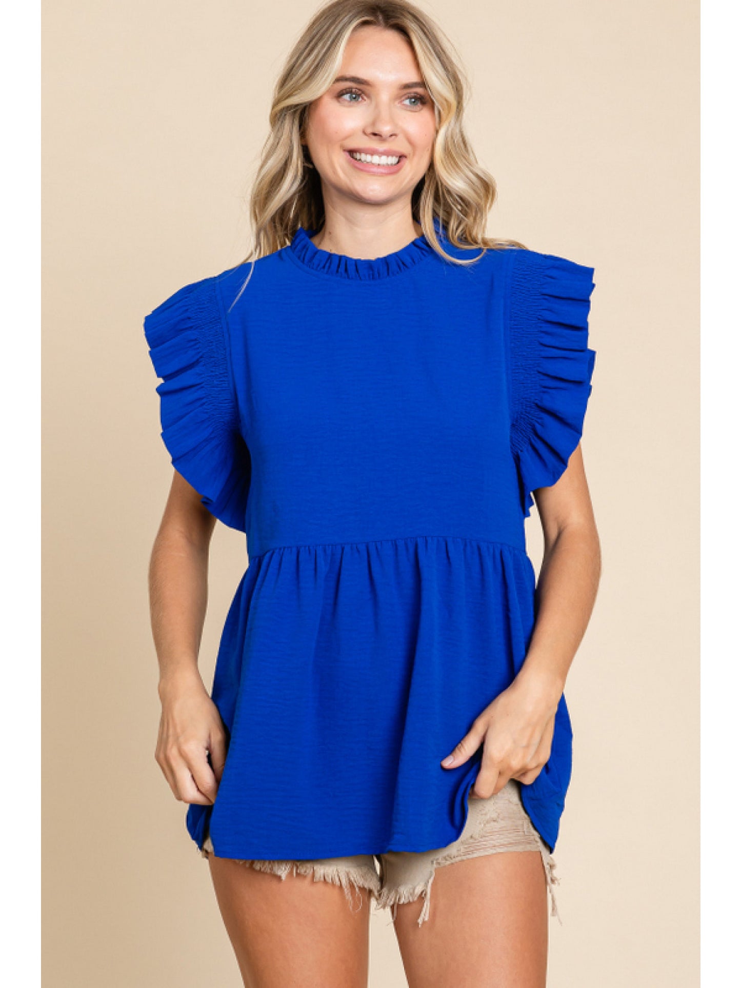 Baby doll top with frilled neck