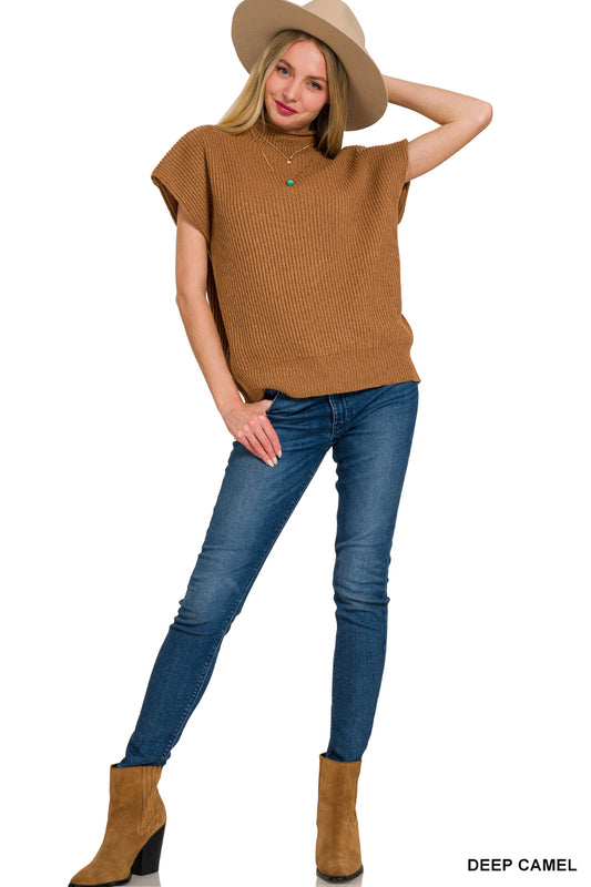 POWER SHOULDER MOCK NECK SWEATER