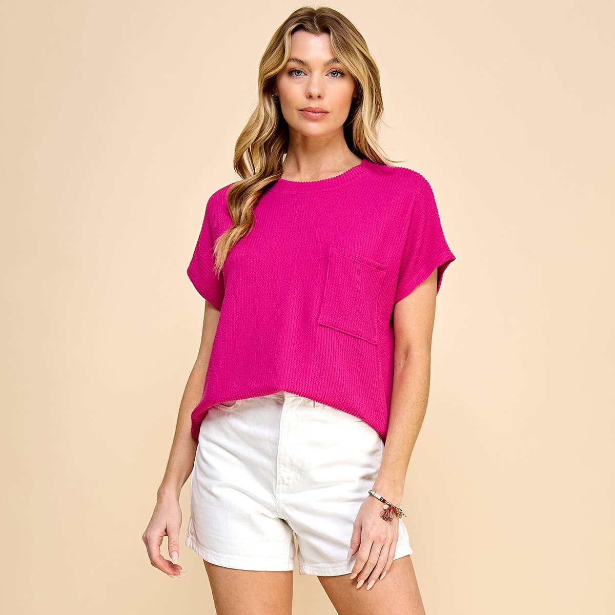 Solid Ribbed Top with Pockets